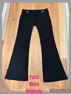 Vintage Y2K Paris Blues low waist black flare pant embellished detail waist 9